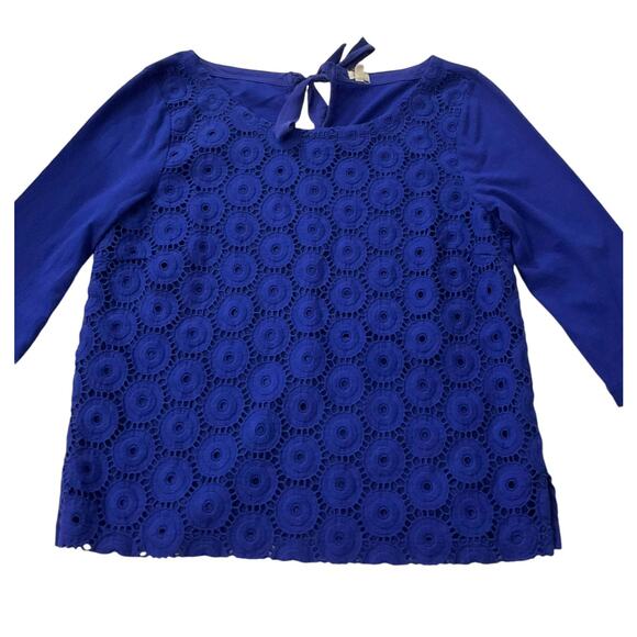 J. Crew Blue Embroidered Silk Trim Back Tie Shirt Women Size Medium | 17-26 - Picture 3 of 7